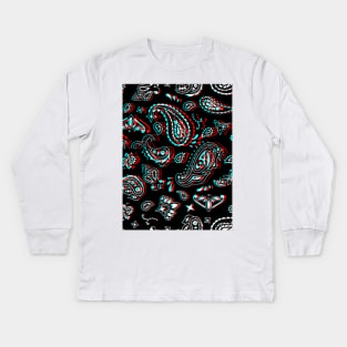 Paisley Pattern - Black & Red Glitch Kids Long Sleeve T-Shirt